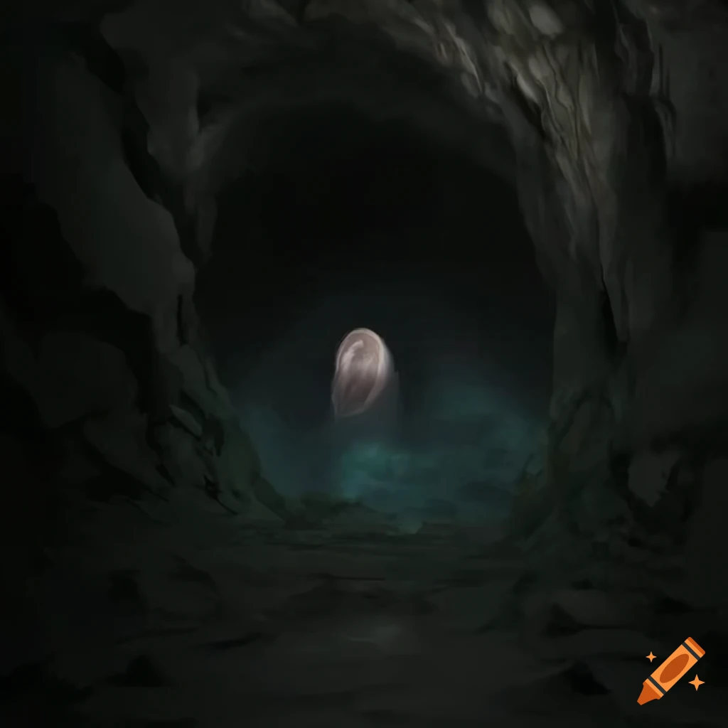horror scene in a dark cave