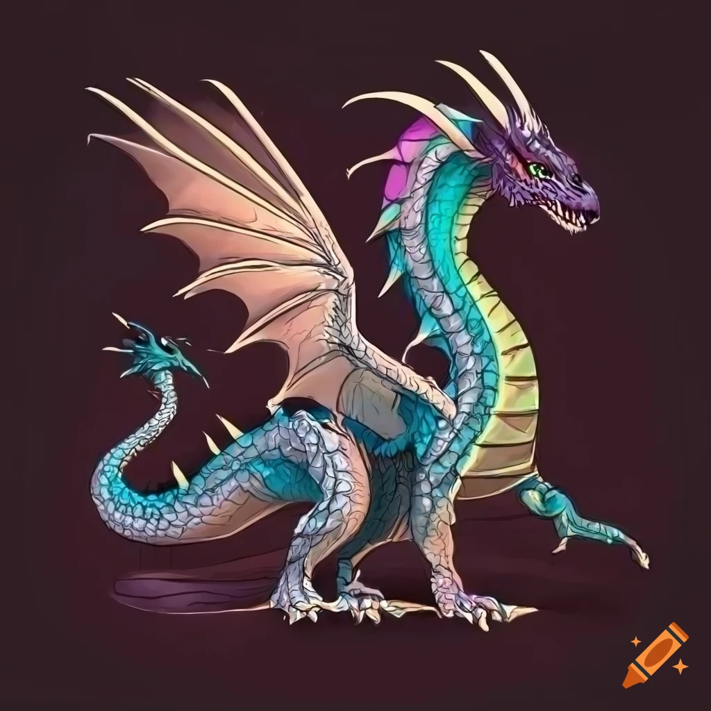detailed side view illustration of a dragon with wings