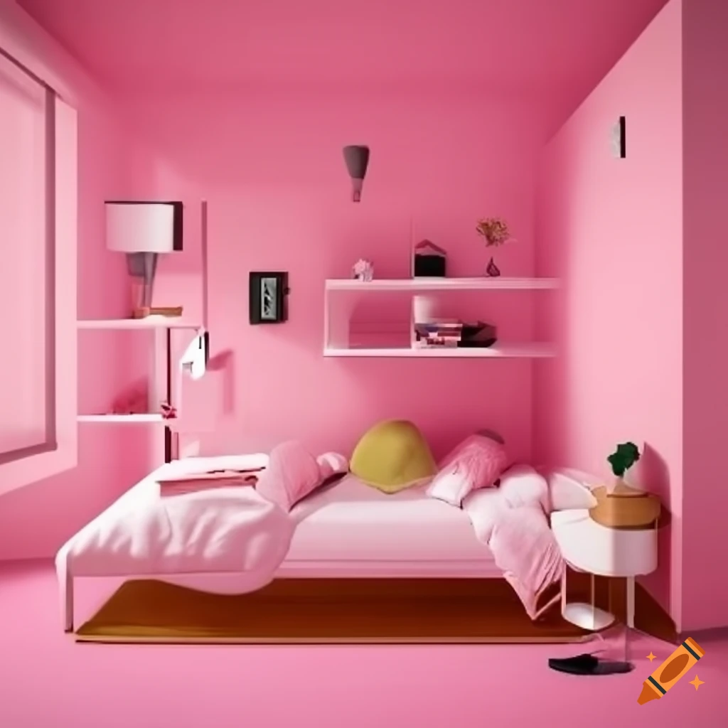 detailed pink isometric cozy room