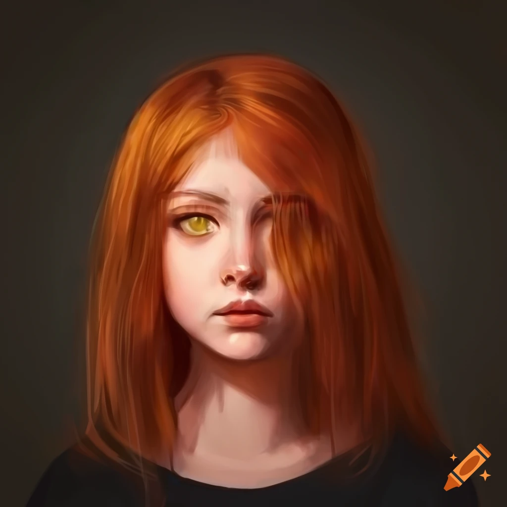 Portrait of a girl with yellow eyes and red hair on Craiyon