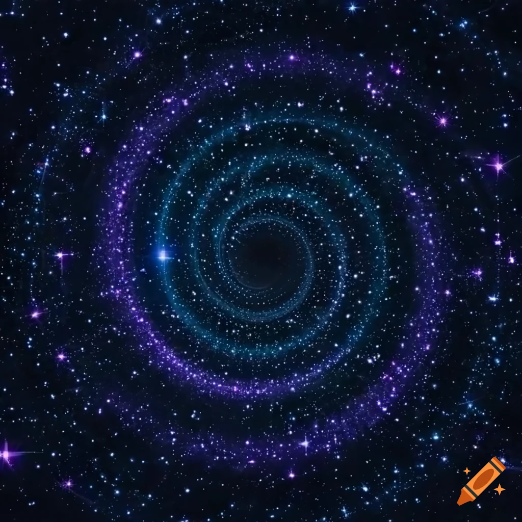 Detailed depiction of a spinning vortex with glowing stars on Craiyon