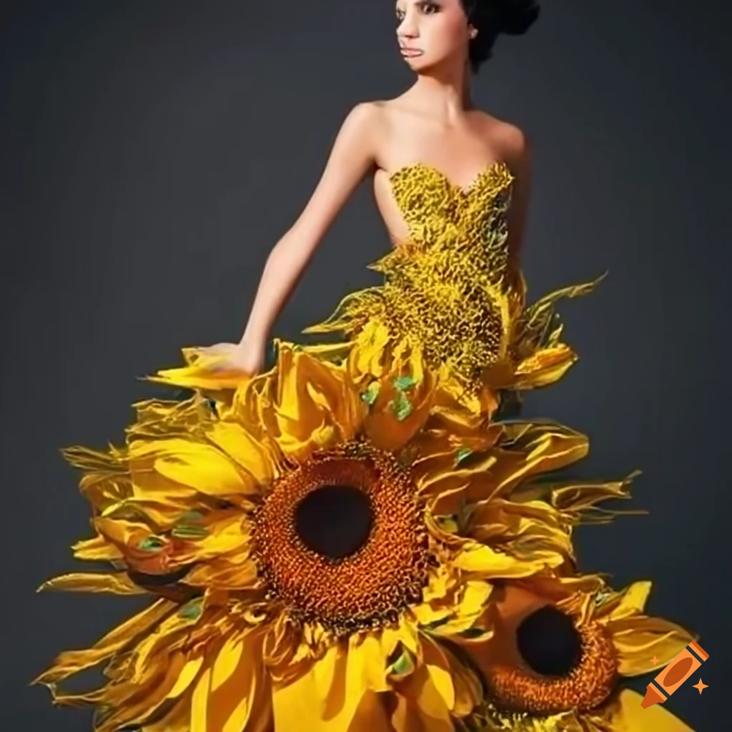 Detailed haute couture dresses with sunflower motifs