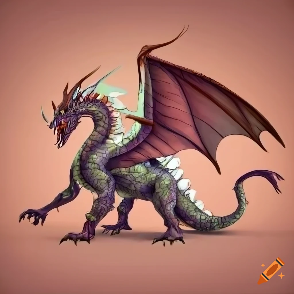 detailed side view illustration of a dragon with wings