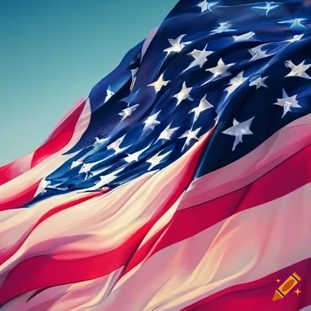 highly detailed American flag waving in the wind