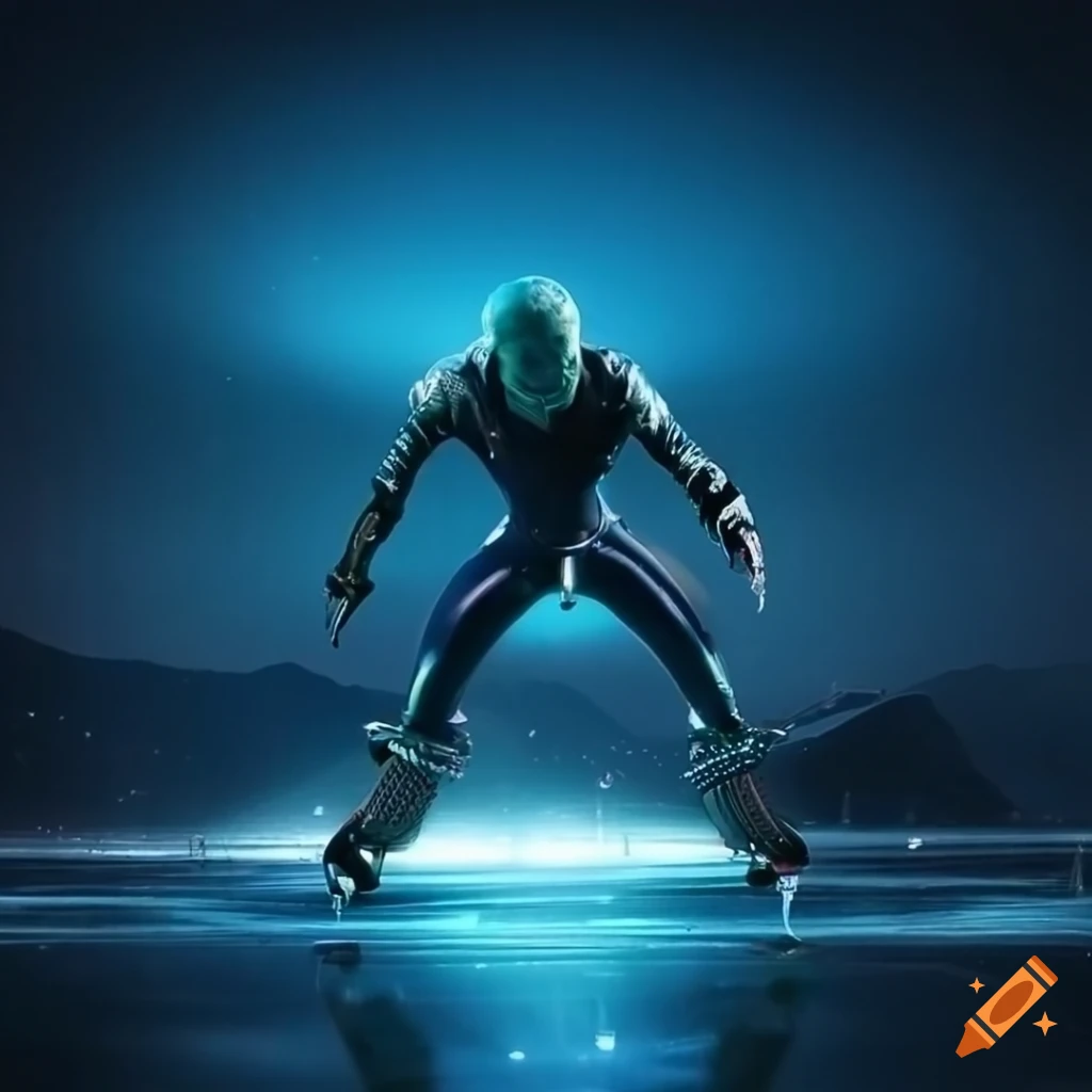 Digital art of an alien ice skating on Craiyon
