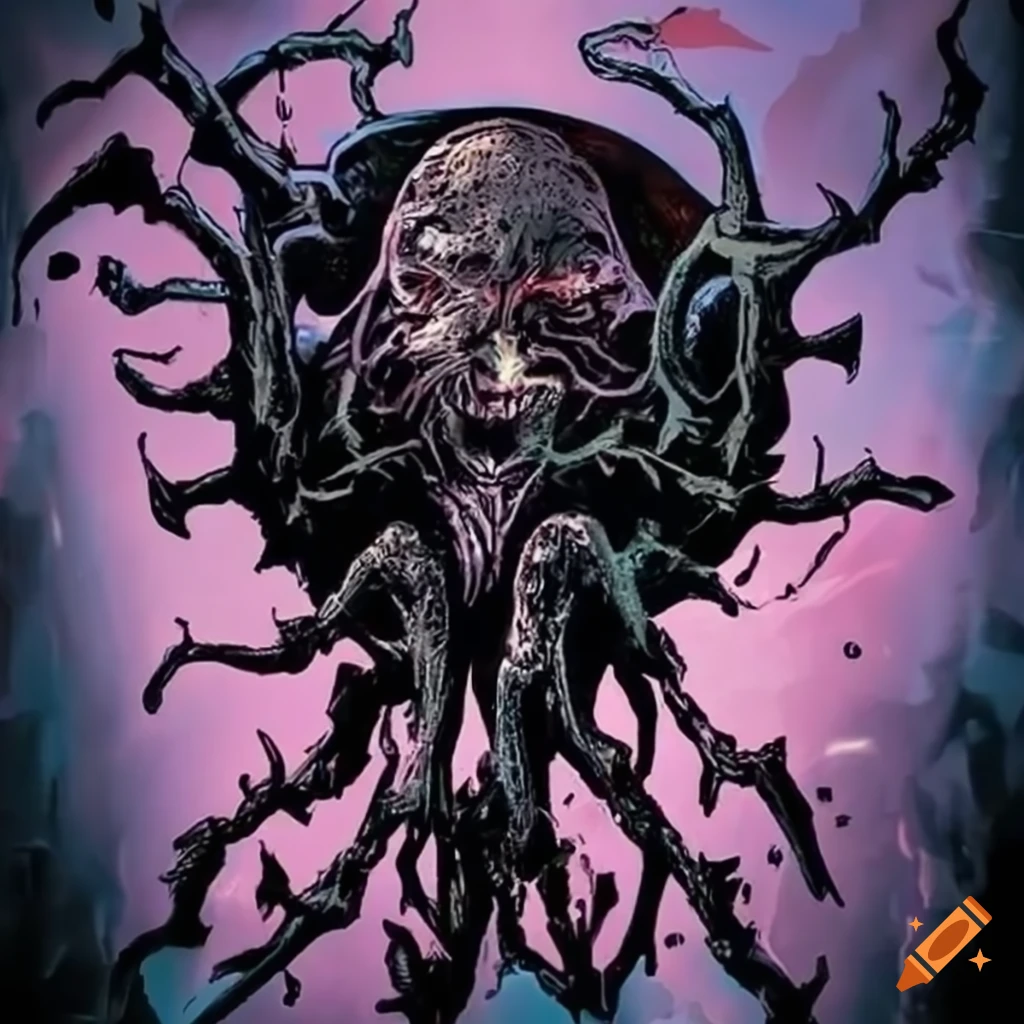 logo for a thrash metal band called Putrefacto with aliens and universe
