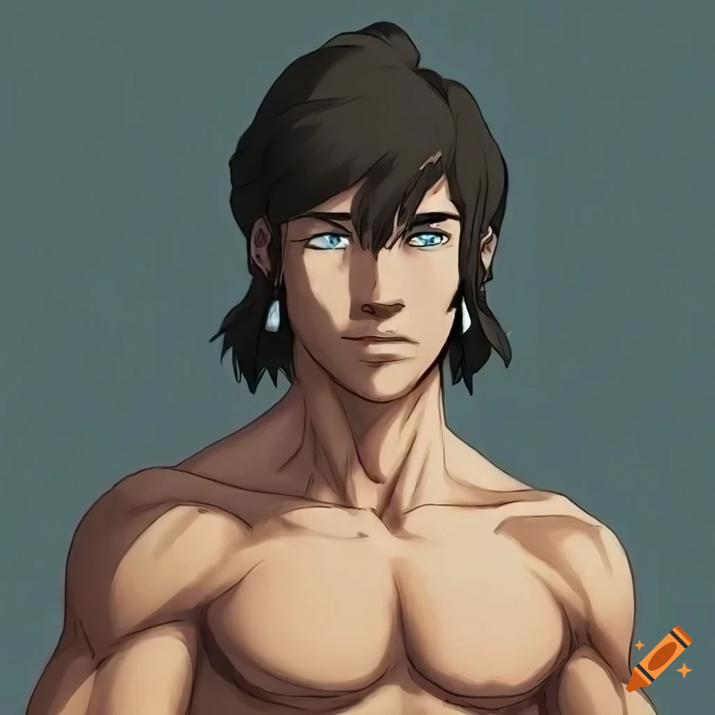 detailed pen and ink portrait of a handsome shirtless male