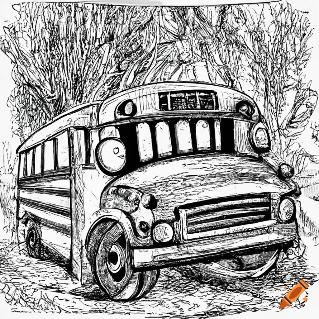 black and white cartoon of a school bus by Thomas Nast