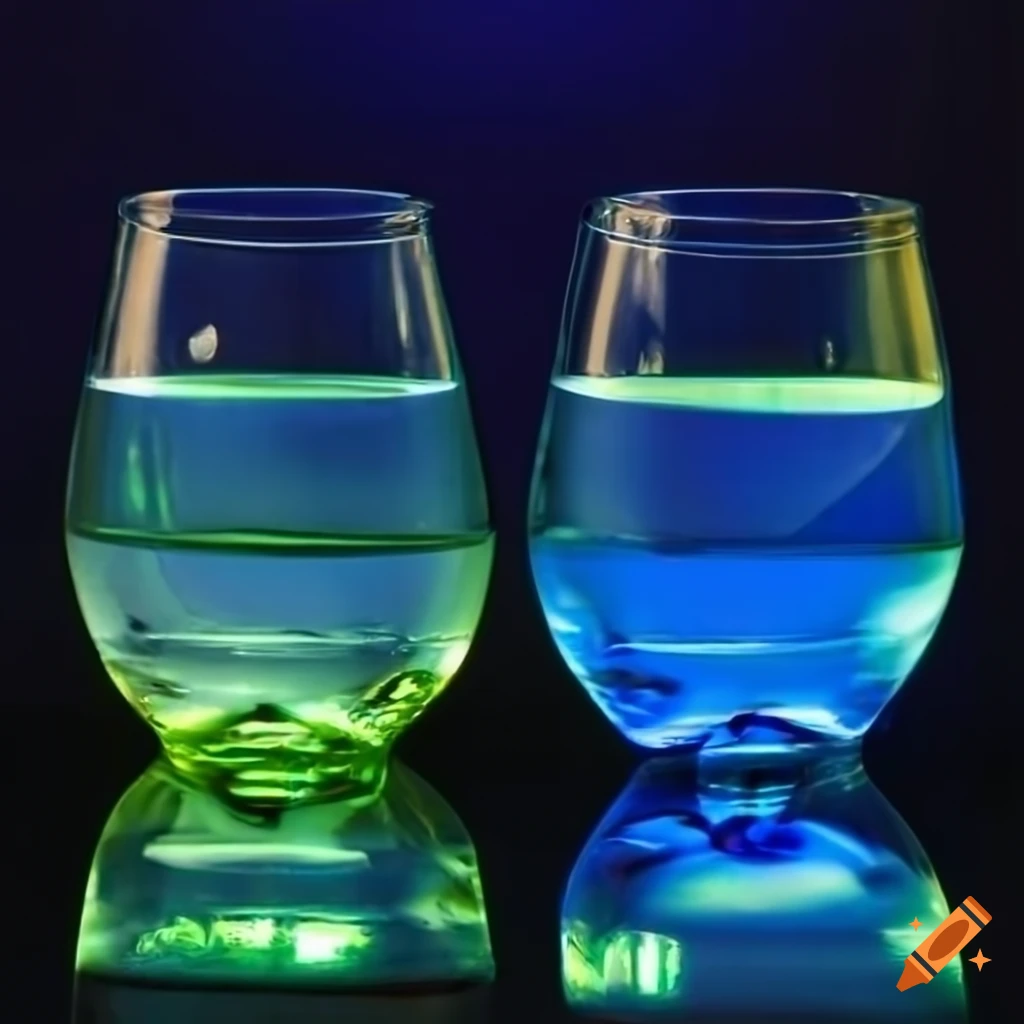 close-up of two intersecting glasses with greenish liquid