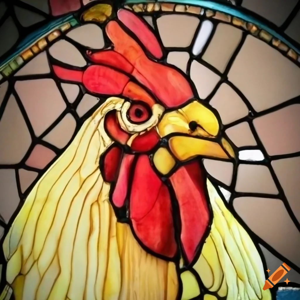 Stained glass design of a chicken on Craiyon
