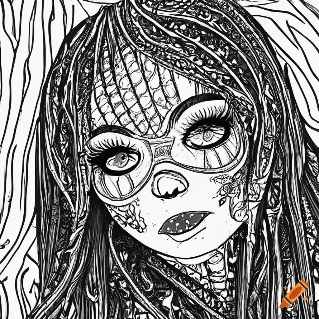 Cute black and white coloring book page with a girl wearing a ghostface ...