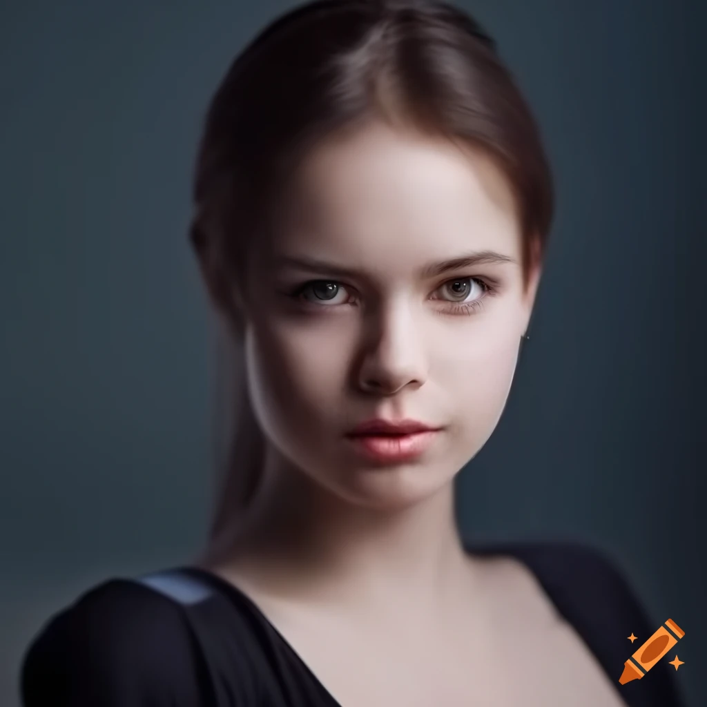 detailed portrait of a young woman with a shy smile