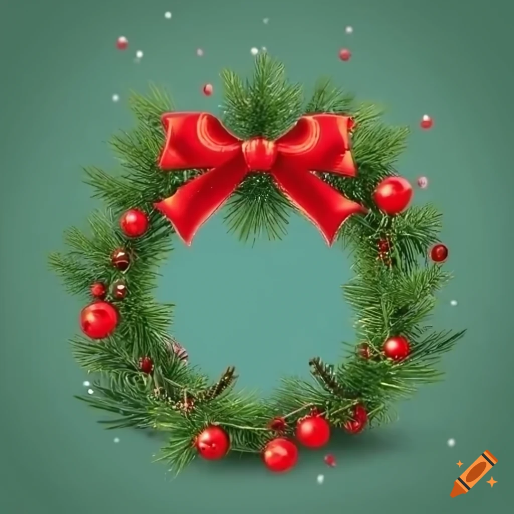Vintage Christmas wreath with holly and berries on Craiyon