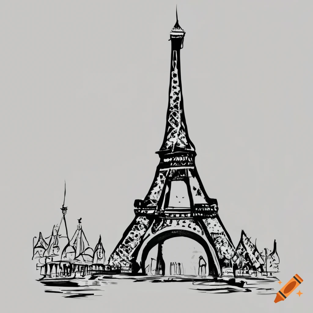 detailed ink doodle of the Eiffel Tower
