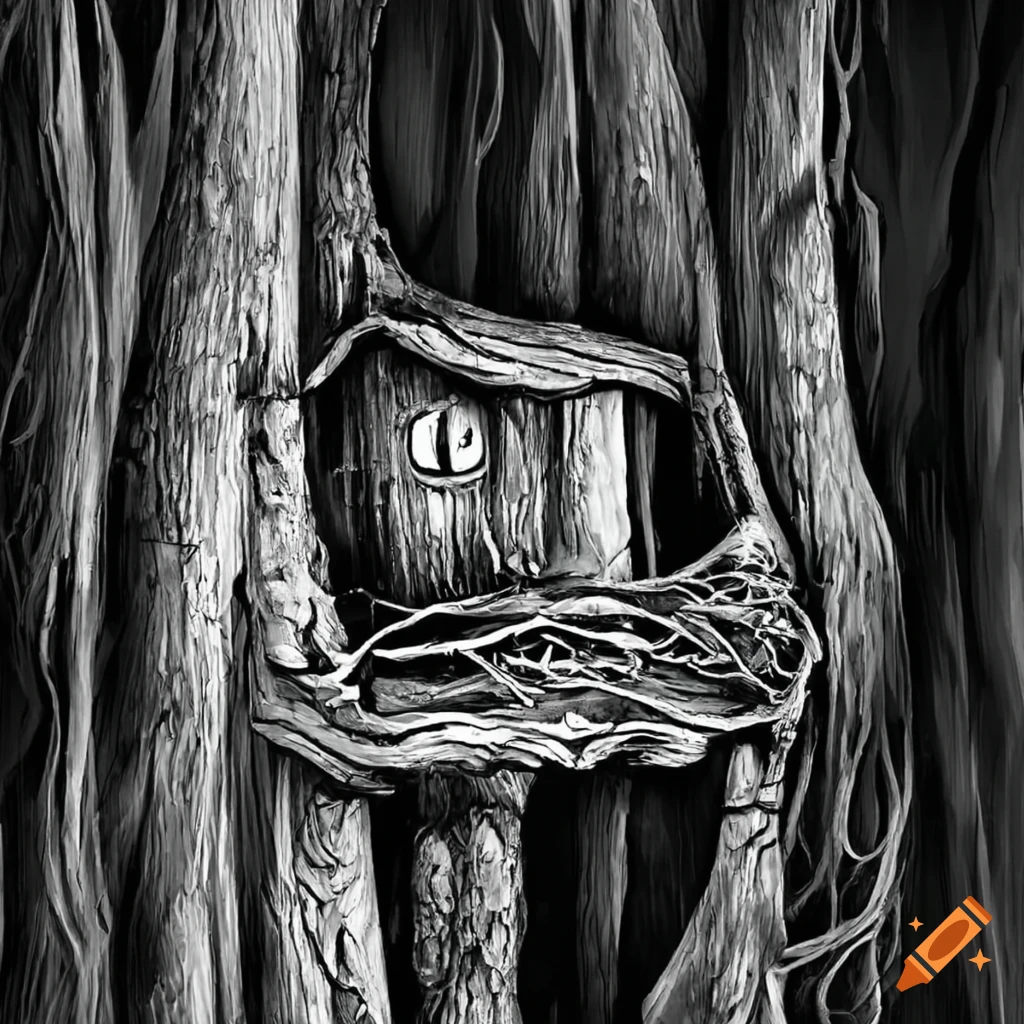 whimsical treehouse in the branches of a tall tree