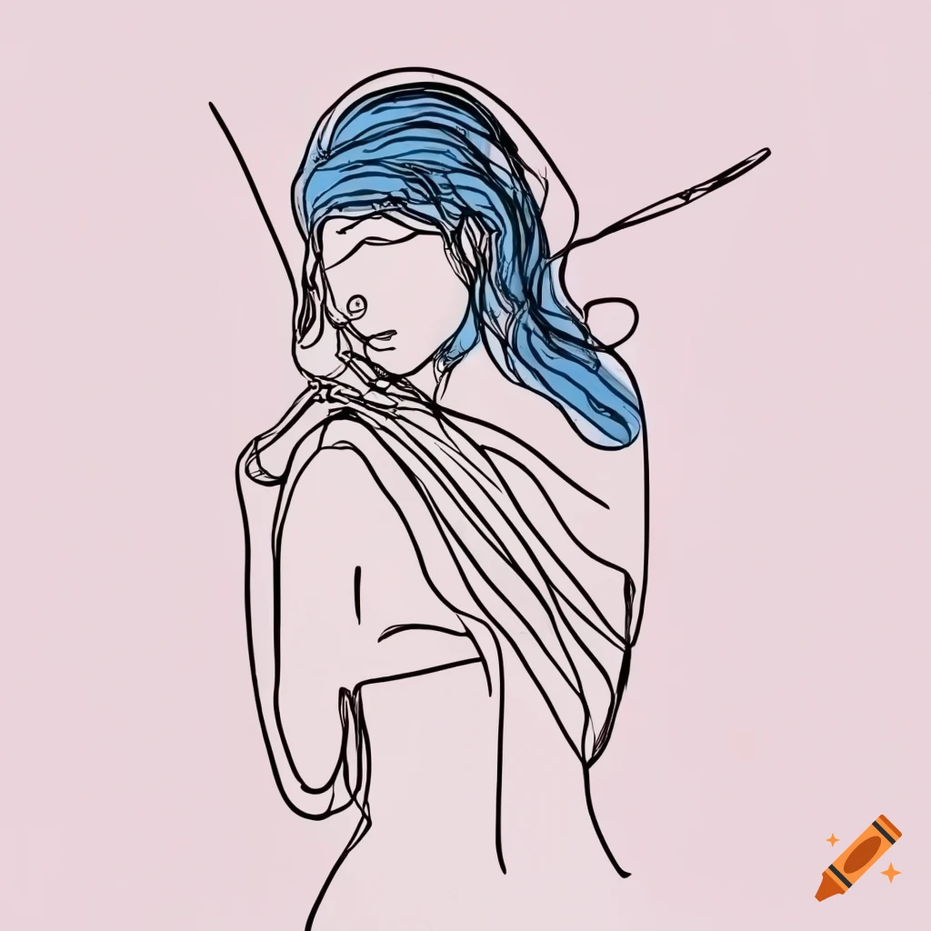 line drawing of a woman with a dragonfly on her shoulders