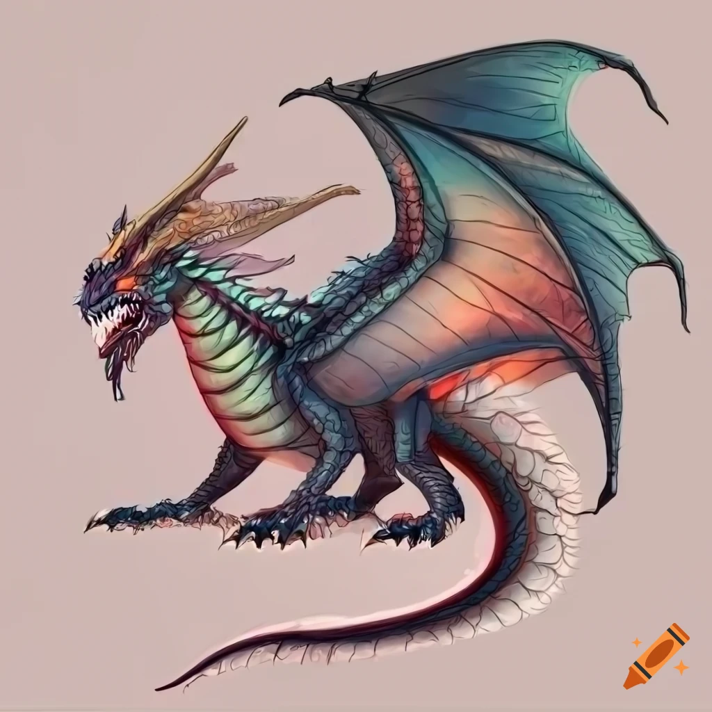 detailed side view illustration of a dragon with wings