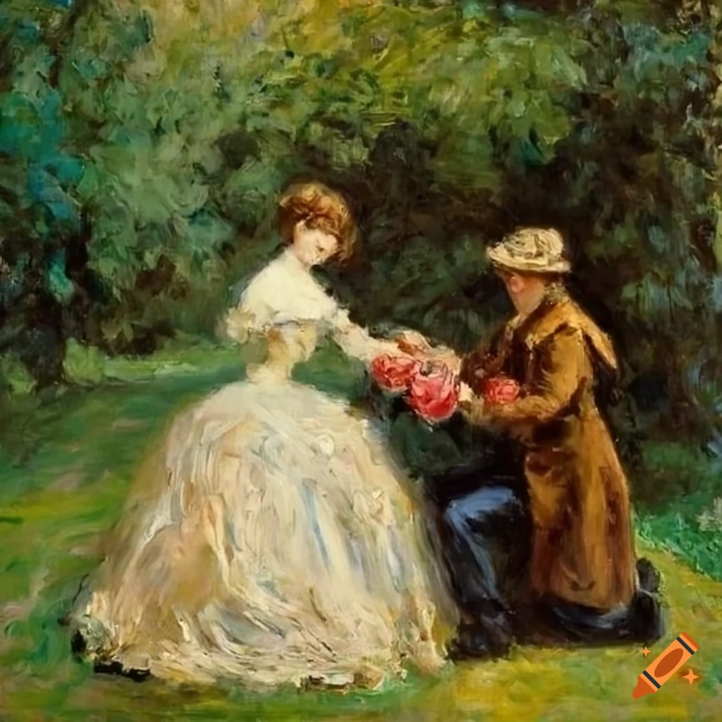Romantic monet painting of a man giving roses on Craiyon