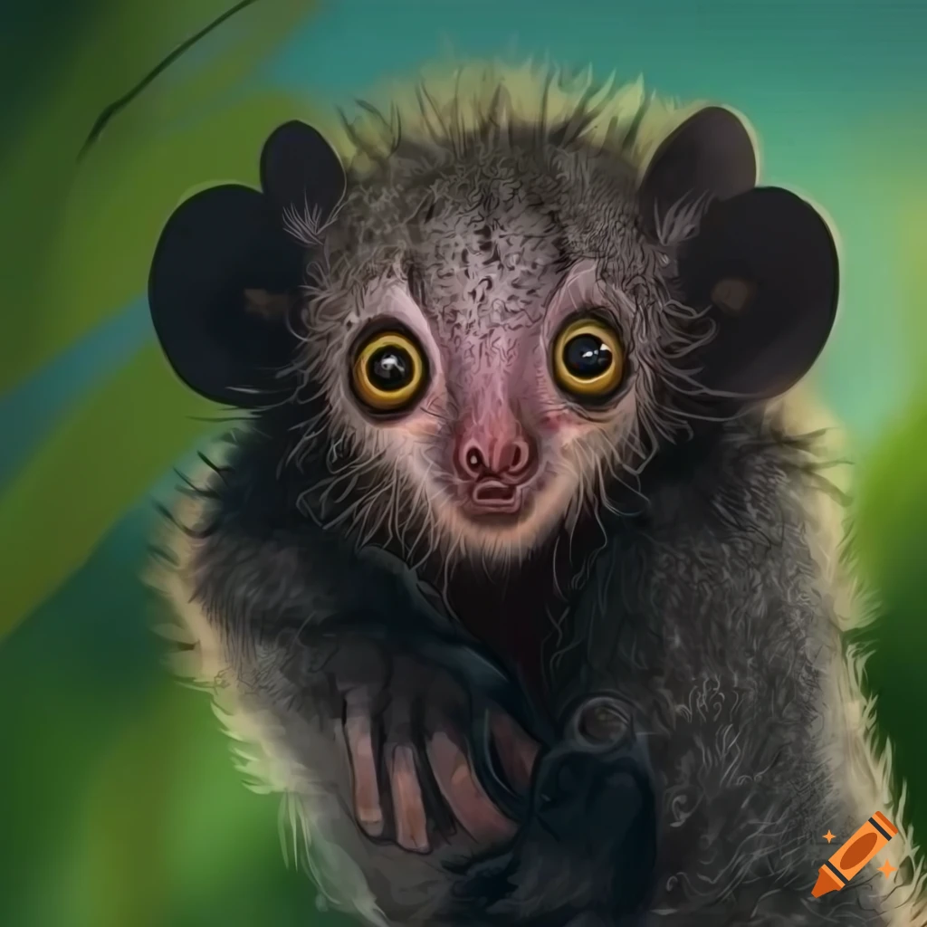 illustration d'une forêt dense à Madagascar avec un lémurien aye-aye