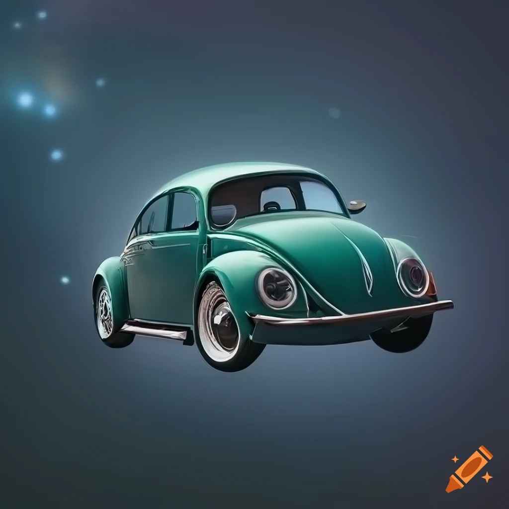Photorealistic floating volkswagen beetle in space