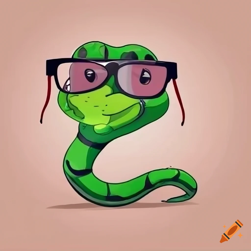 Cartoon snake wearing glasses on Craiyon
