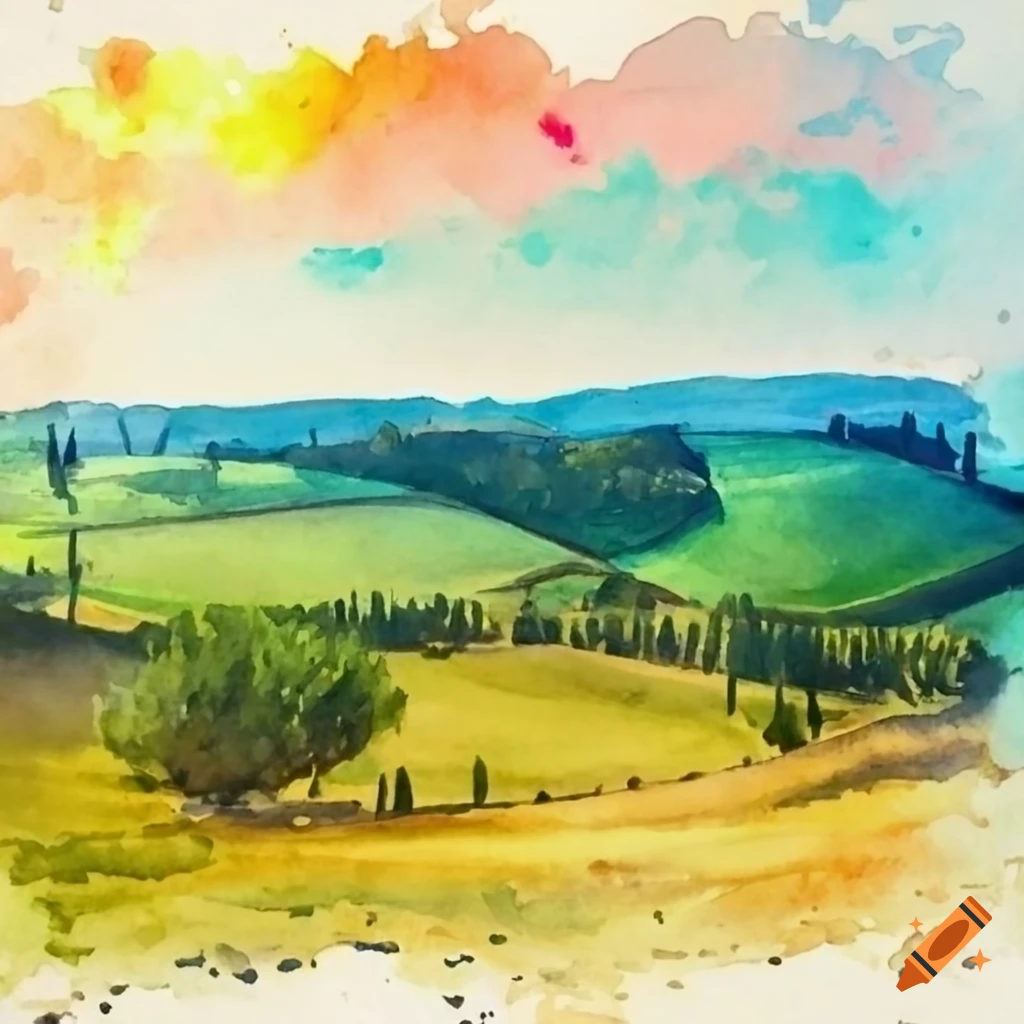 watercolor painting of Tuscany landscape