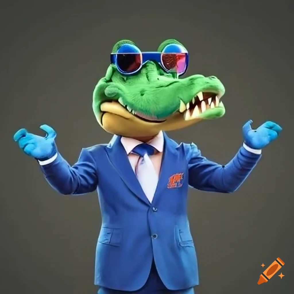 University of Florida mascot Albert the alligator in business attire
