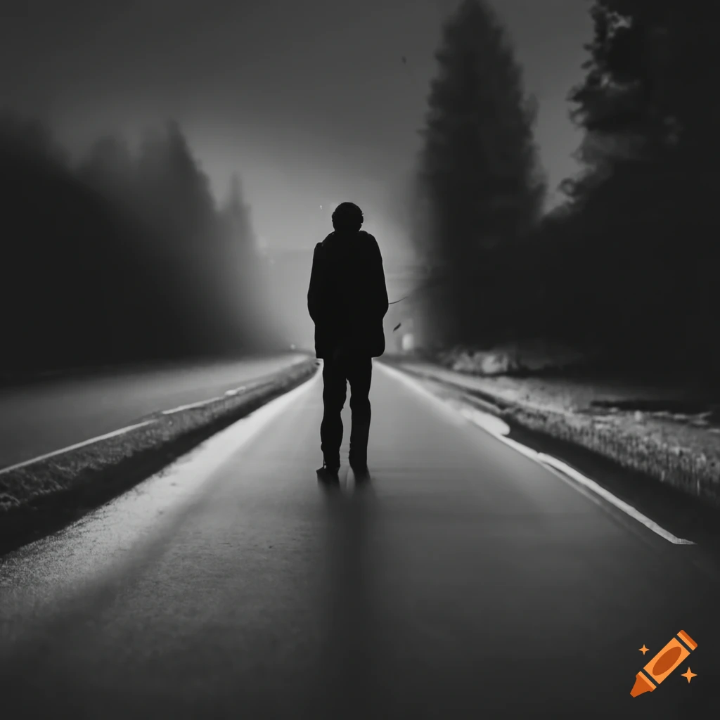 mysterious man walking alone at night