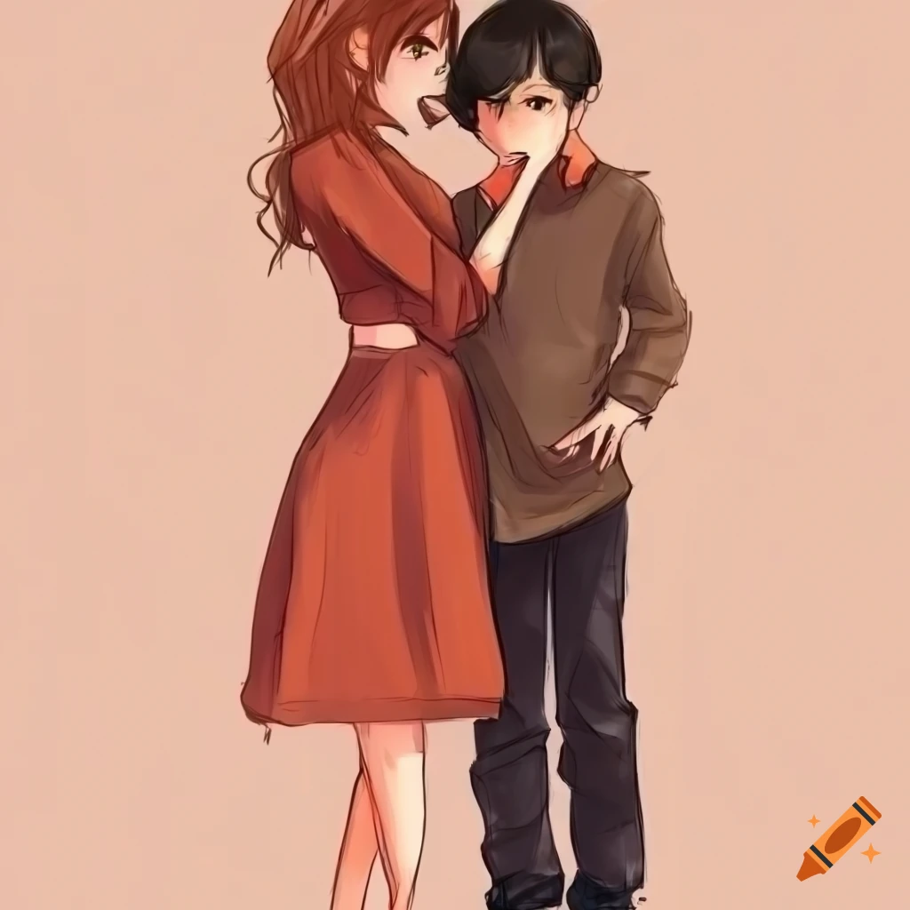 illustration of a tall girl and a short boy in love
