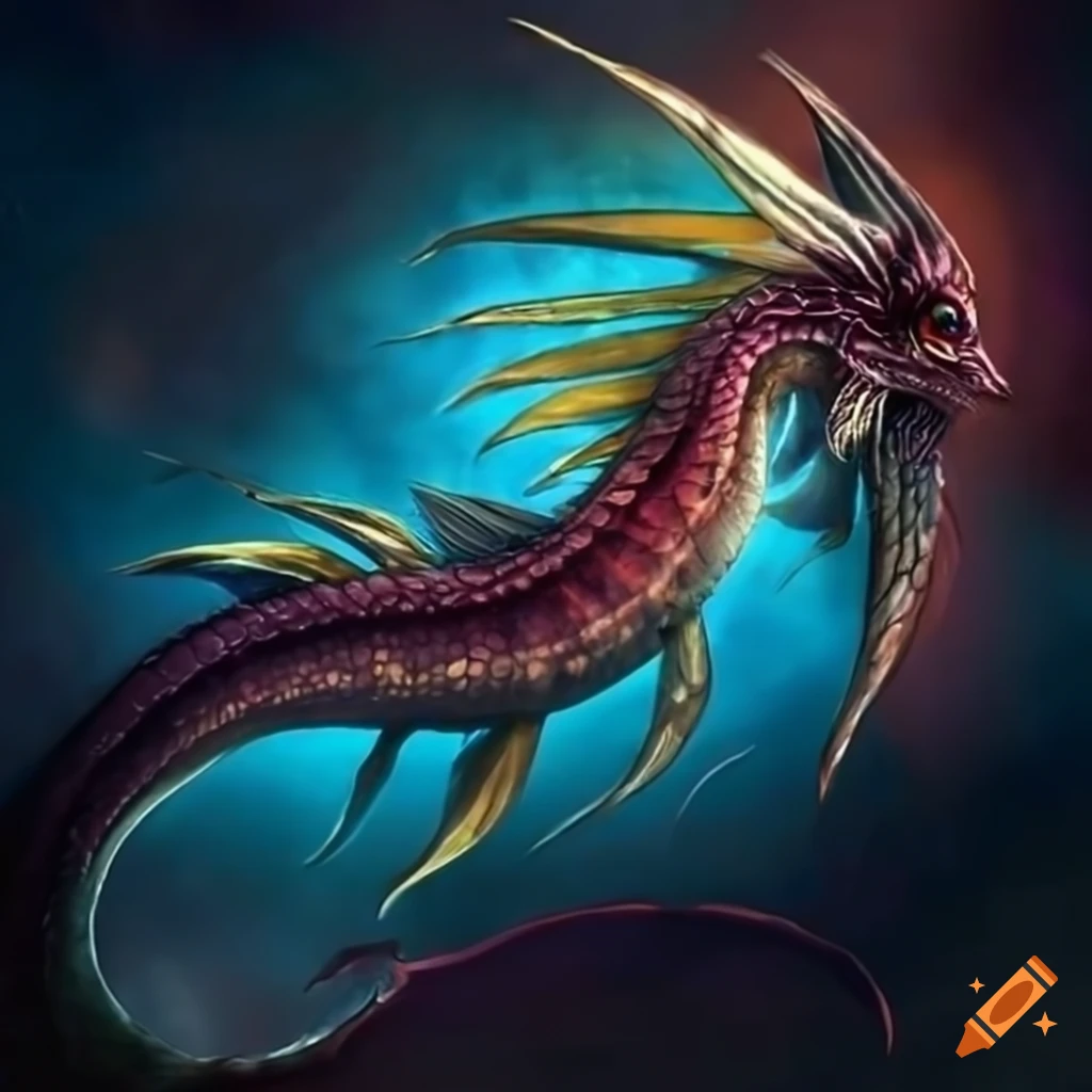 mystical dragon-like fish with scales and fins