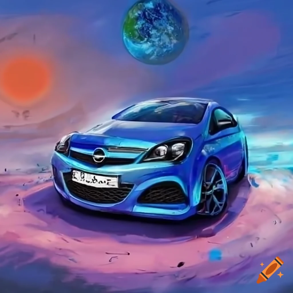 Graffiti of a fast pink opel astra h opc with exploding blue and white  planet on Craiyon