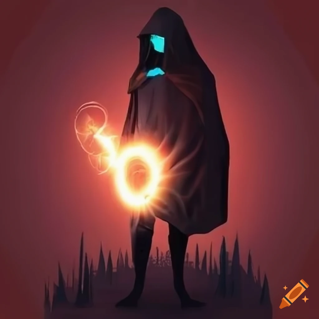 Image of a mysterious cloaked figure with glowing eyes on Craiyon