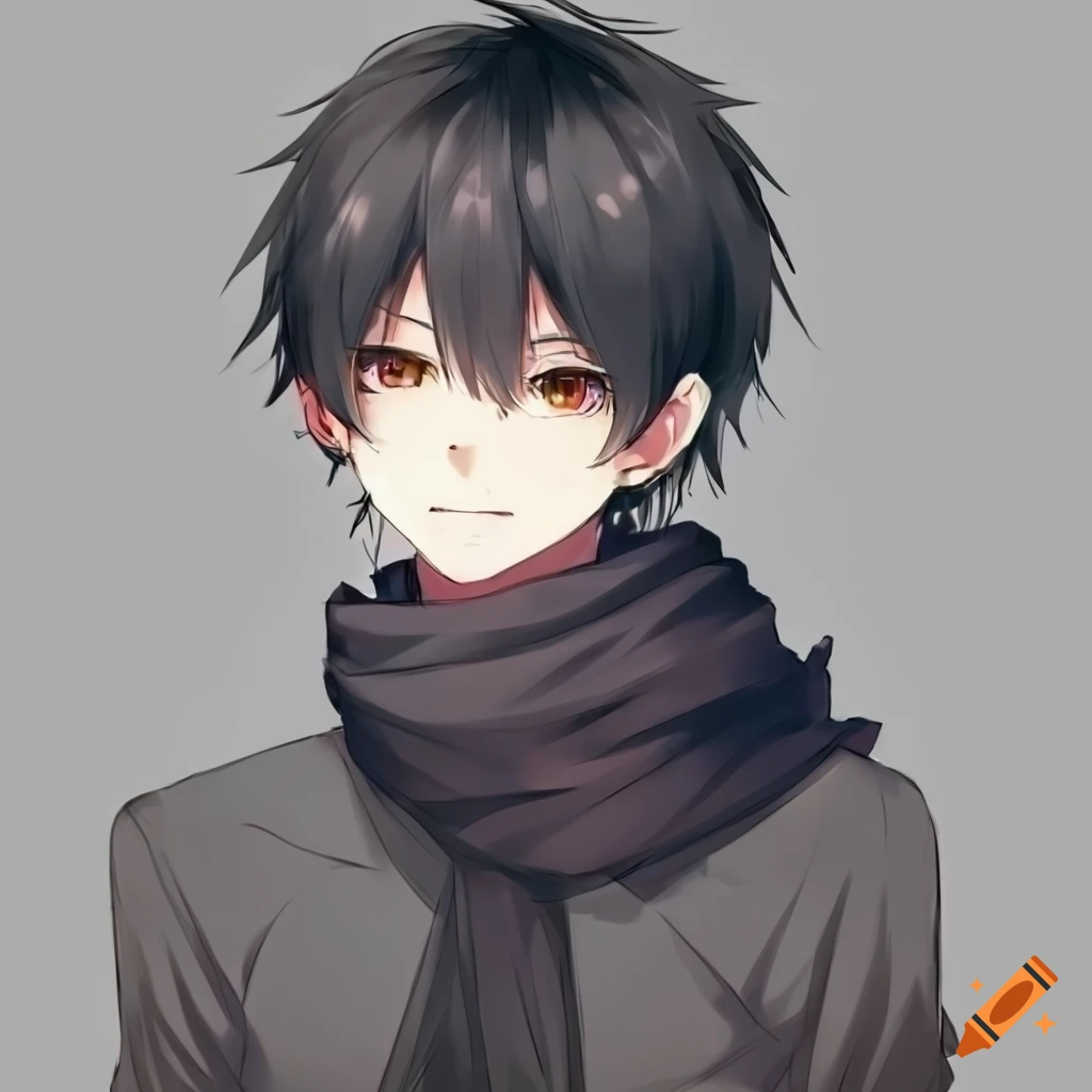 cute anime boy with black hair and brown eyes