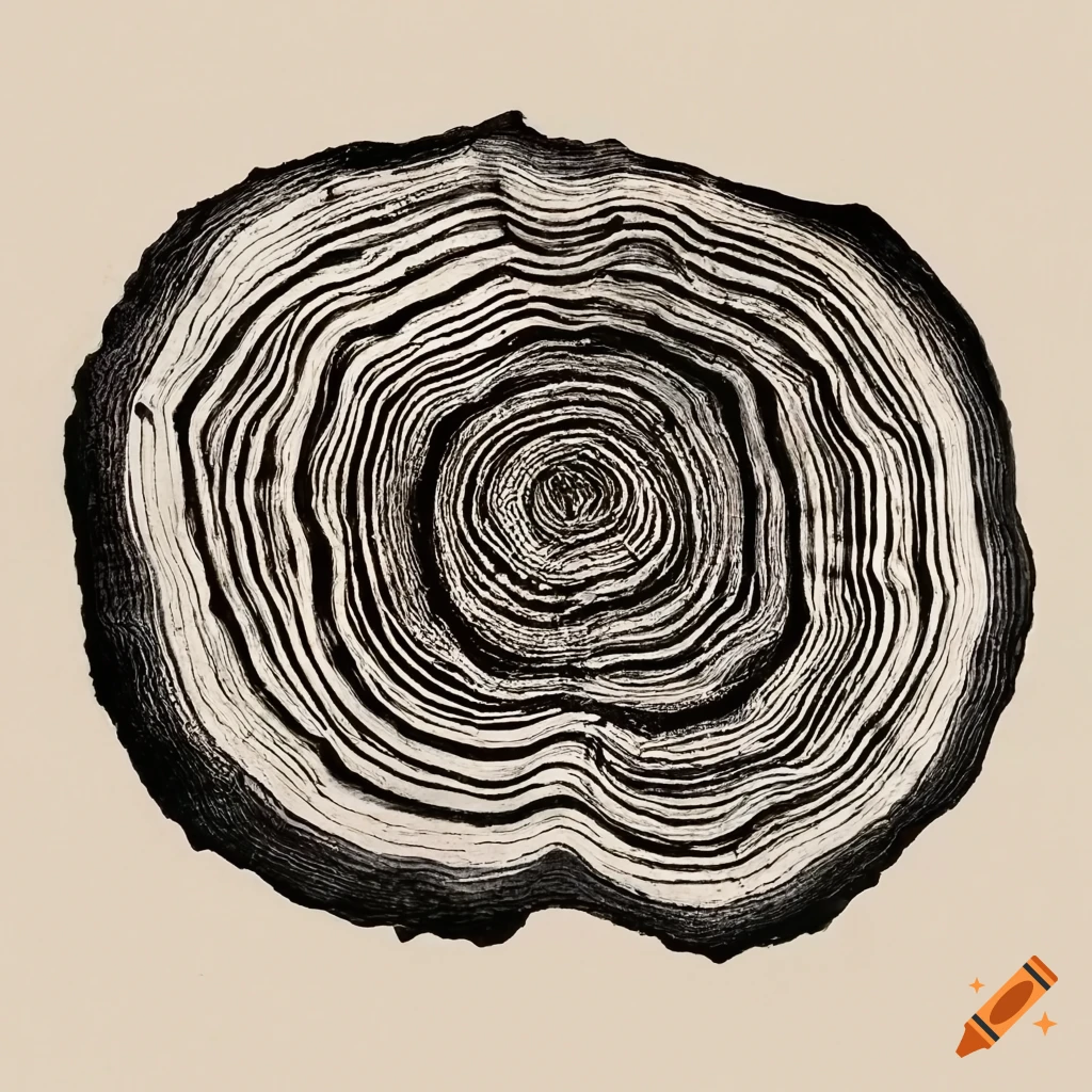Wood grain print of tree rings