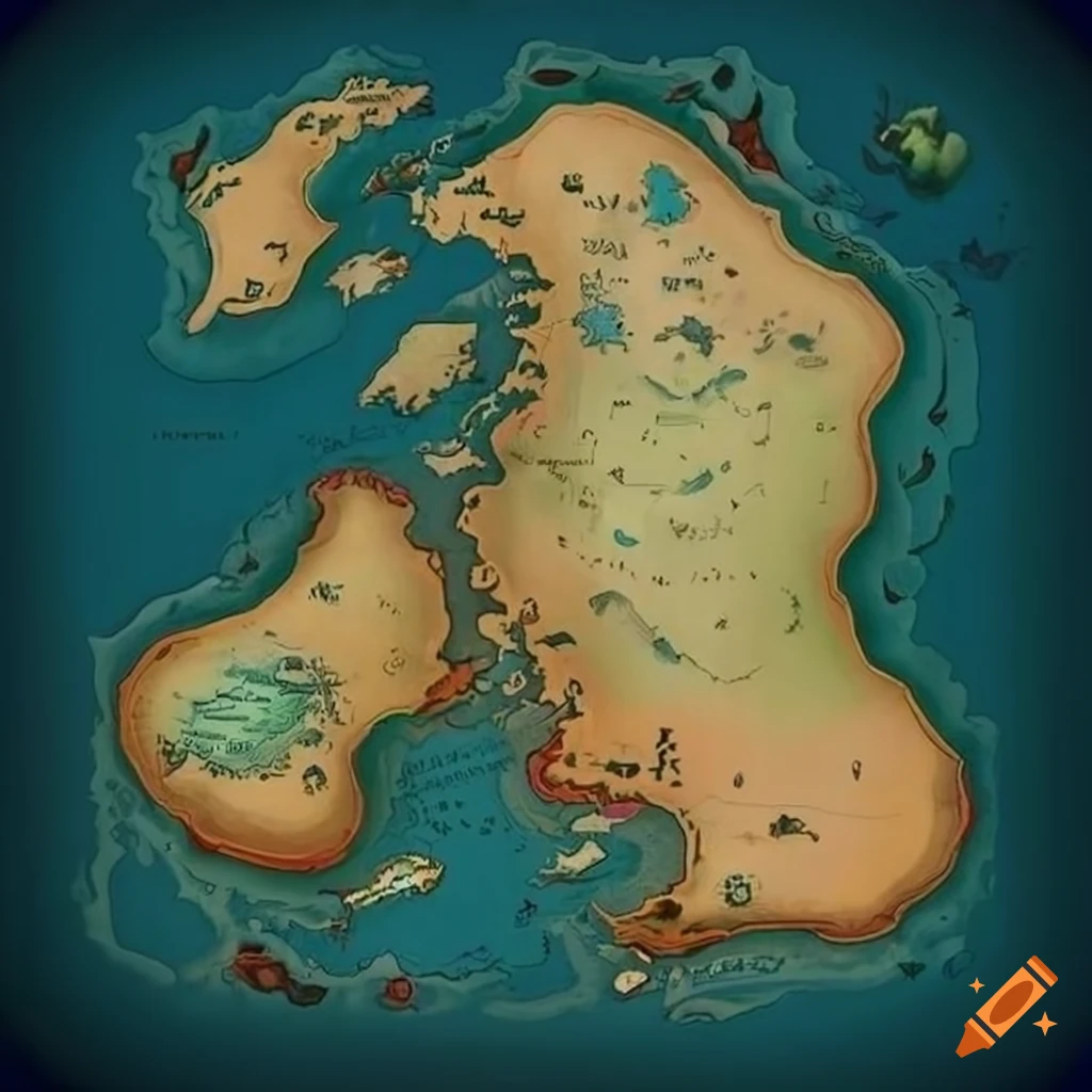 Illustrated map of a mythical country - 8e5cea36d4a049c380041183a861cc5e.webp