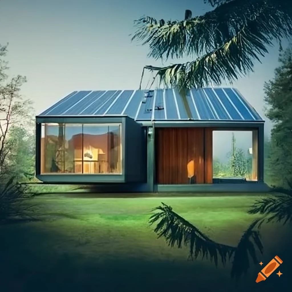 house made of steel and wood with solar panels