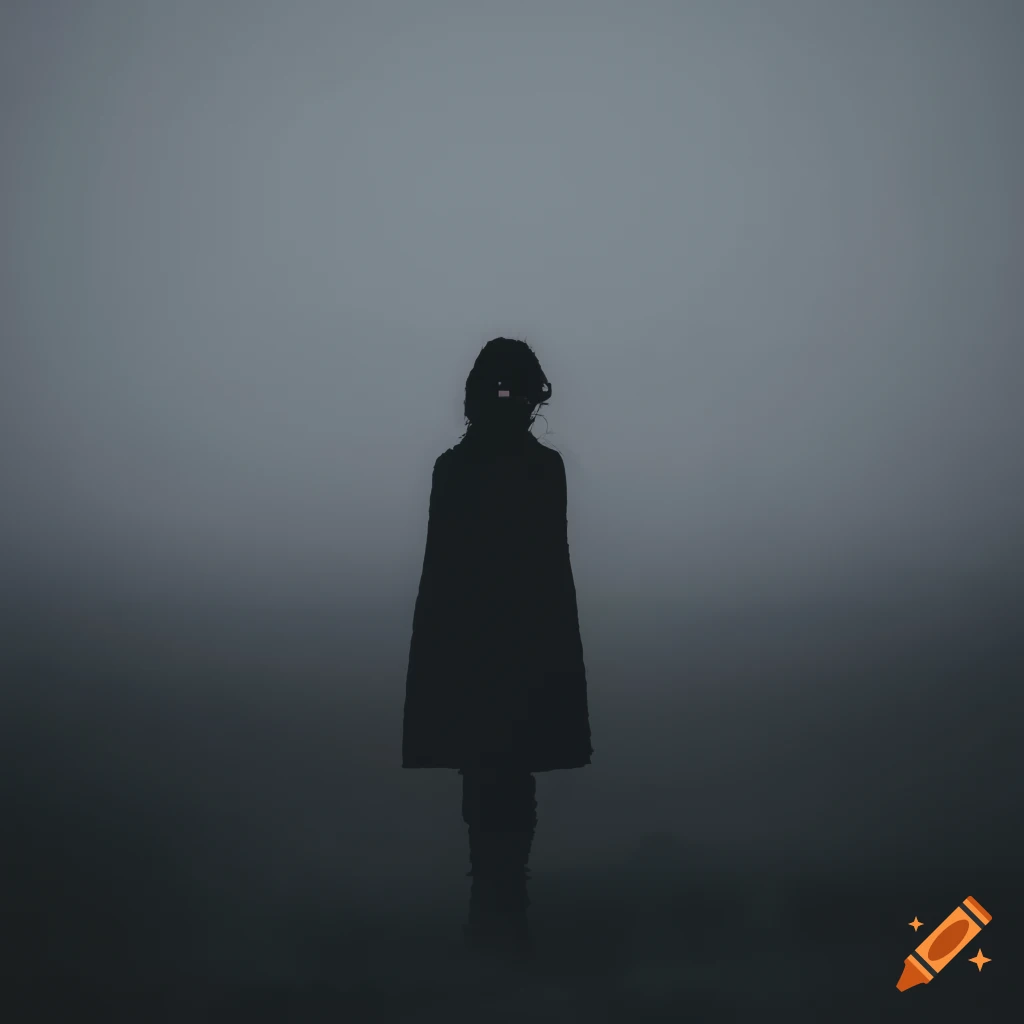 silhouette in a foggy field with fiery explosion