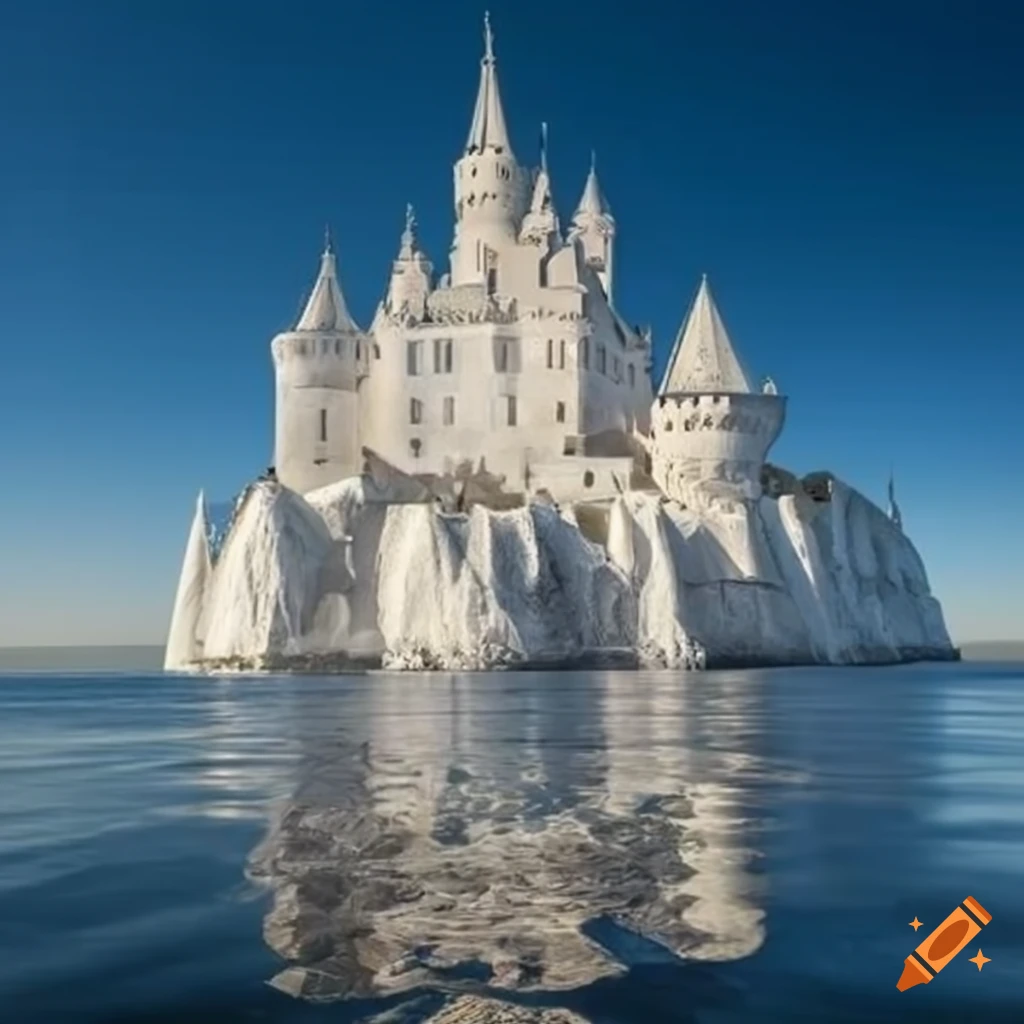 Floating island with a white castle under a glass dome on Craiyon