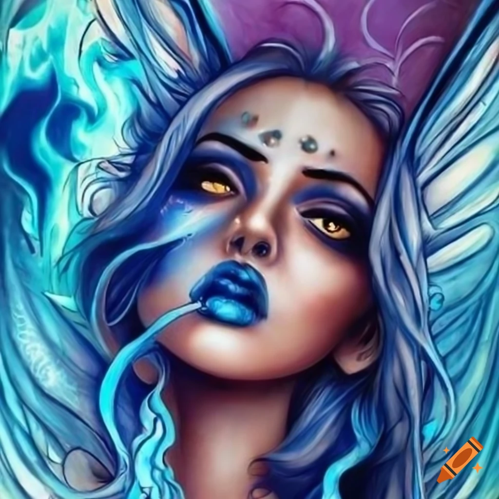 chicano-art-of-a-fire-fairy-with-blue-flames