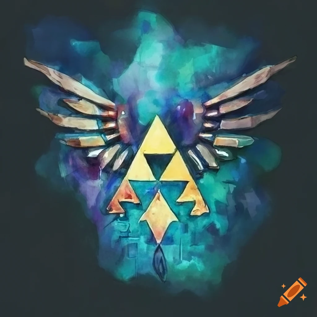 aquarelle design of halo UNSC and Zelda triforce symbols