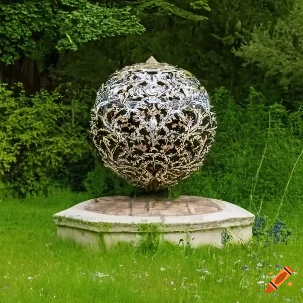 a decorative botanical orb in a wildflower meadow