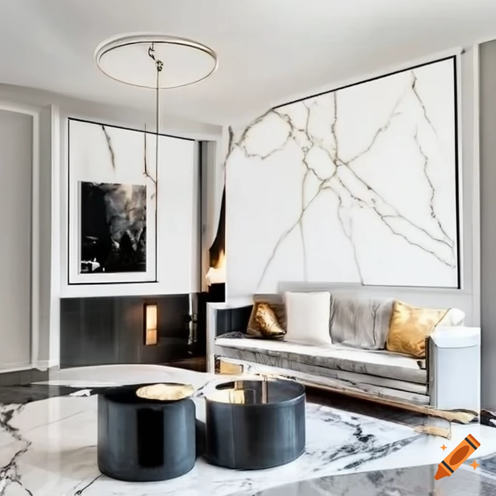 Modern minimalist home with black and white marble and gold accents on ...