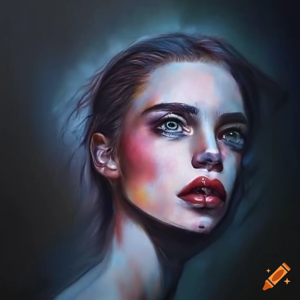 dark and moody hyper realistic portrait of an androgynous woman