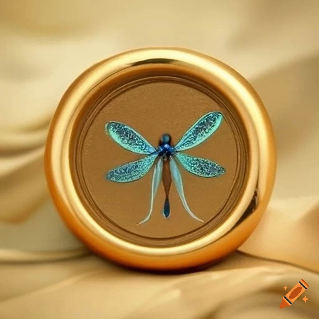 golden wax seal with a dragonfly design