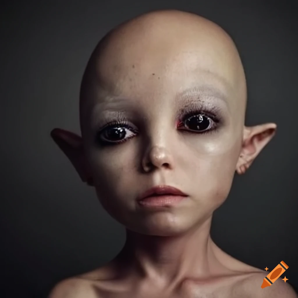 image of a bald hairless alien girl
