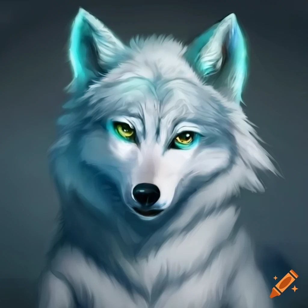 hyper-realistic depiction of an anthropomorphic arctic wolf
