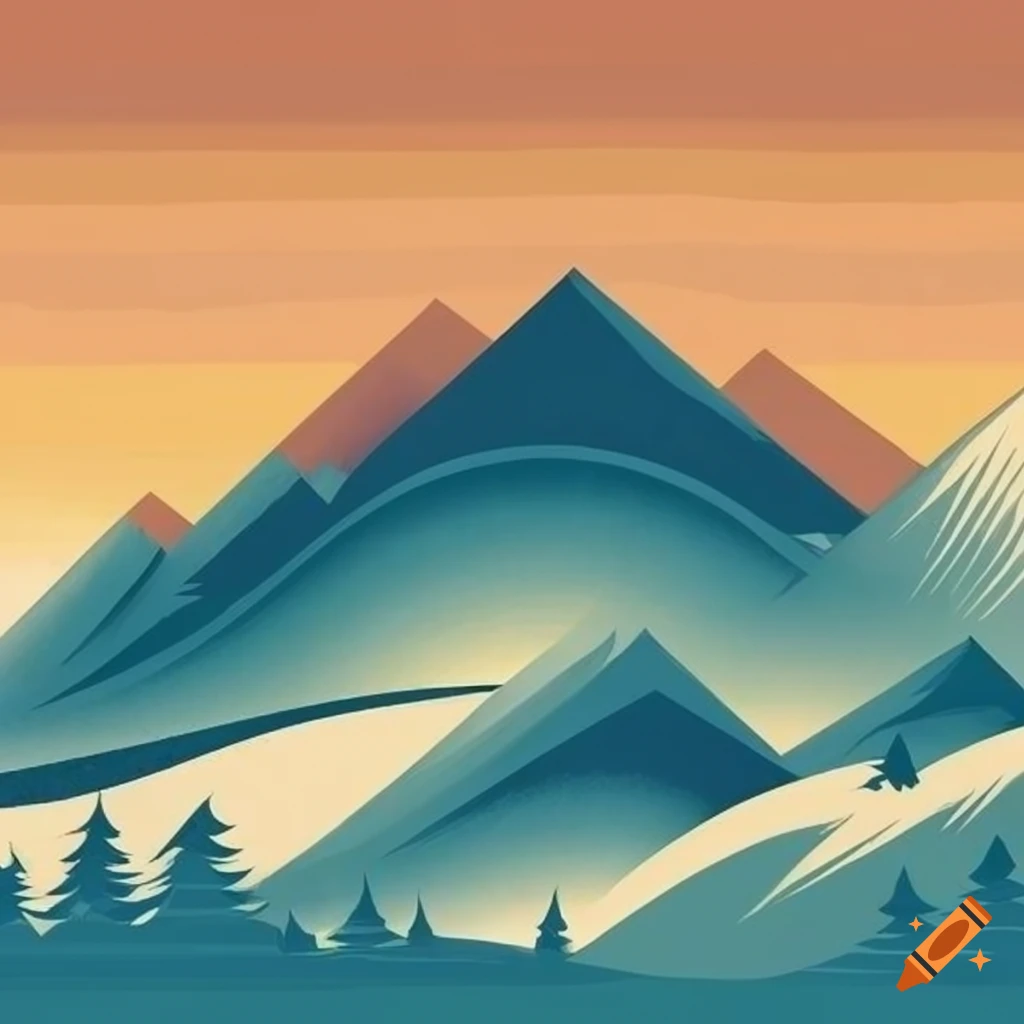 woodcut style of misty mountains
