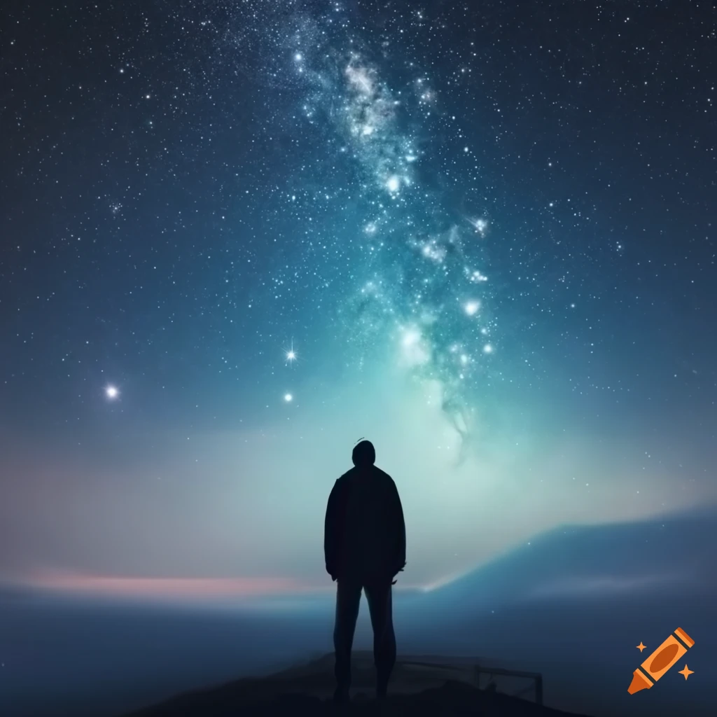 Lonely man looking at the stars from another on Craiyon
