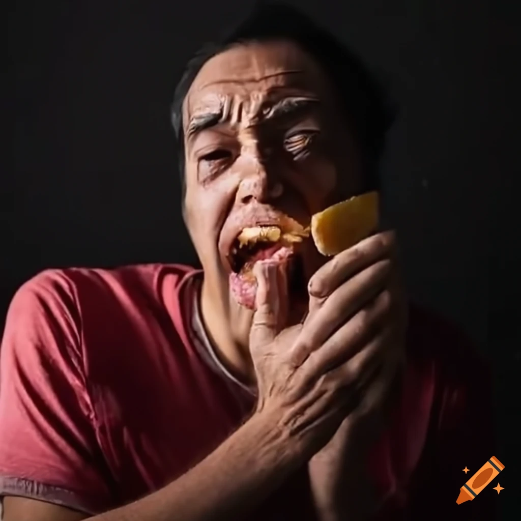 Man eating cheese and crying on Craiyon