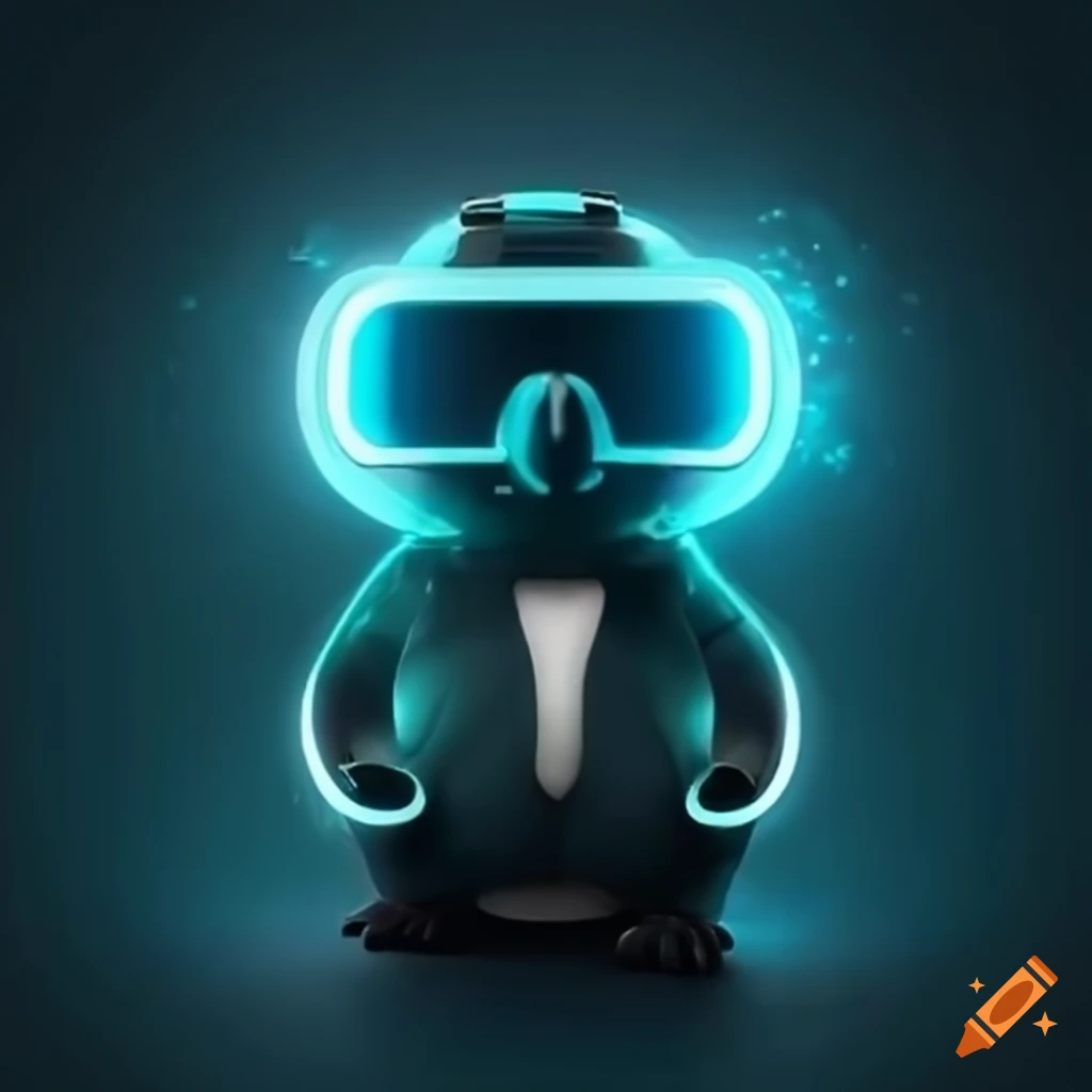 koala wearing VR goggles in a futuristic Tron-like setting